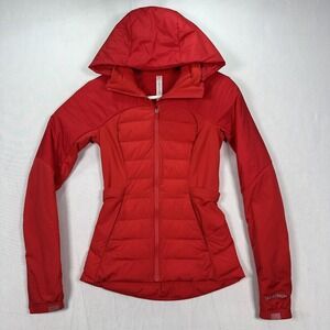 Lululemon Down For It All Jacket Womens 2 Red Hooded Full Zip LW4BK0S Activewear